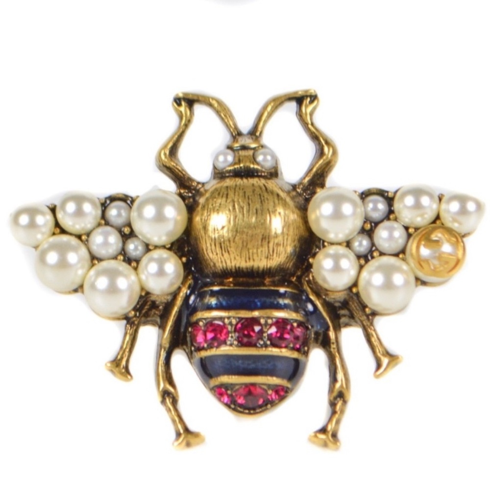 NEW GUCCI Pearl Crystal Double Bee Ring Openings - 1.25 inches (~6-7)